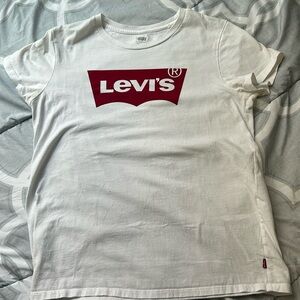 Levi’s women size large tee shirt. White shirt with red logo.